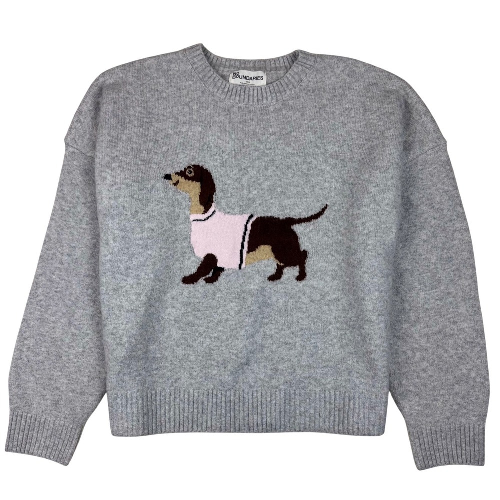 NWT No Boundaries Motif Sweater Dachshund Dog Large Grey Heather Novelty Cozy